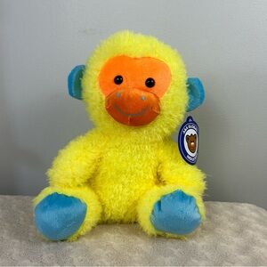 A&A Global Yellow Monkey Plush Stuffed Animal Toy Blue Orange 11" Sitting Seated